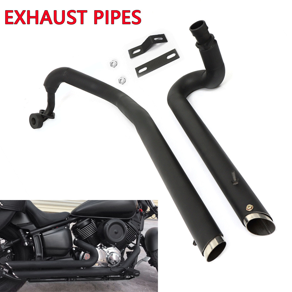 Shortshots Staggered Exhaust Pipes For Yamaha V Star 1100 XVS1100 DragStar Black