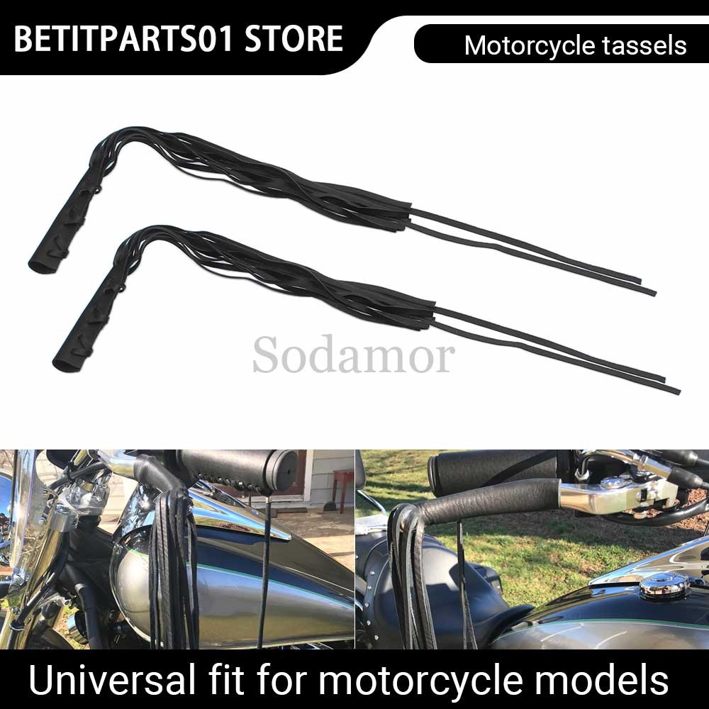 2PCS Universal Leather Brake Clutch Lever Fringe Long Tassels Grip For Harley