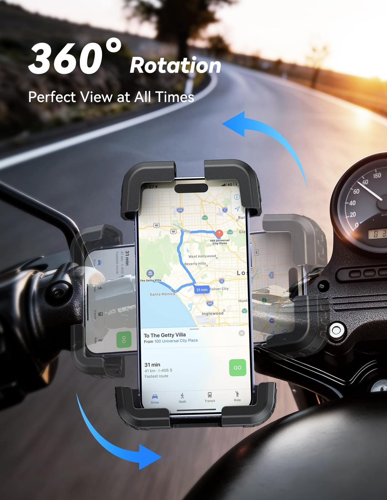 TECKNET Motorcycle Phone Mount, Bike Holder for 4.7–6.8″ Phones Black