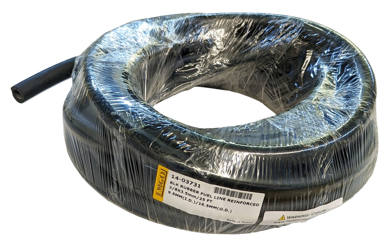 Roll of 25 feet 3/8 inch 9.5mm Reinforced Black Rubber Gas Fuel Line Hose