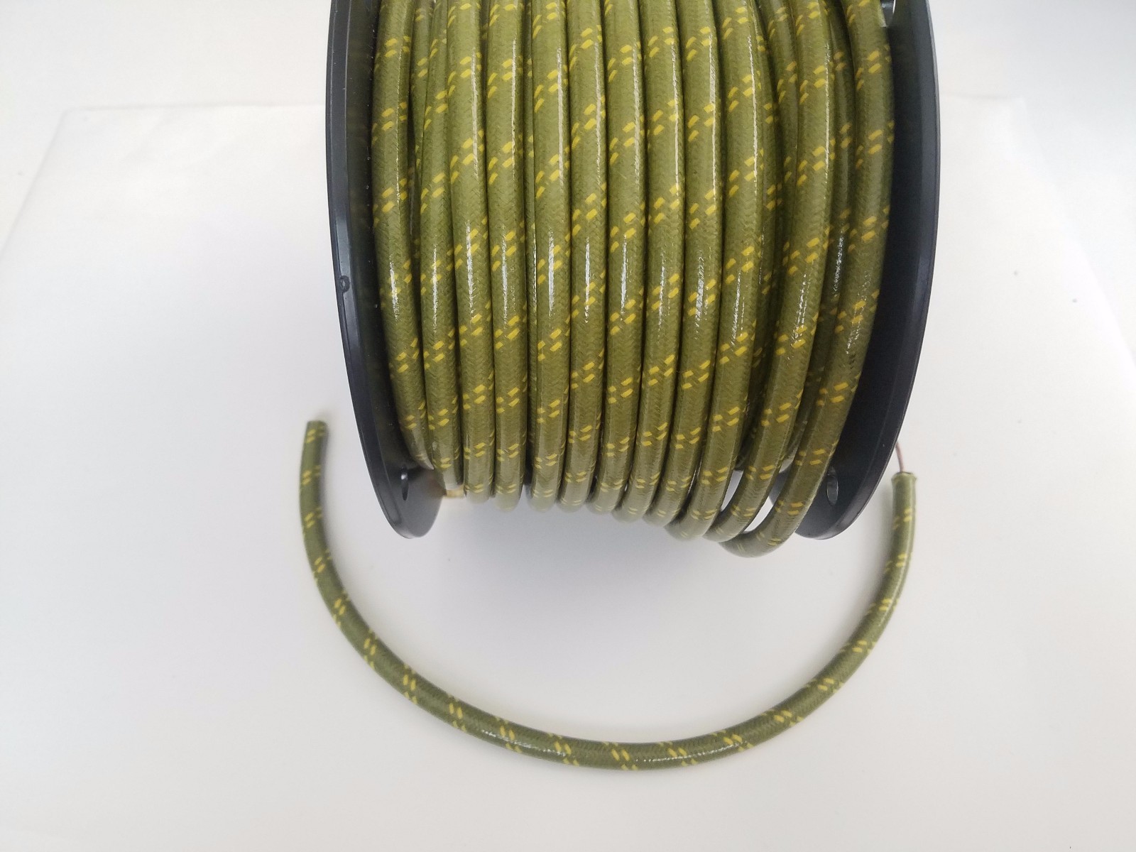 7mm COPPER CORE BRAIDED CLOTH Green with Yellow tracers SPARK PLUG WIRE by foot