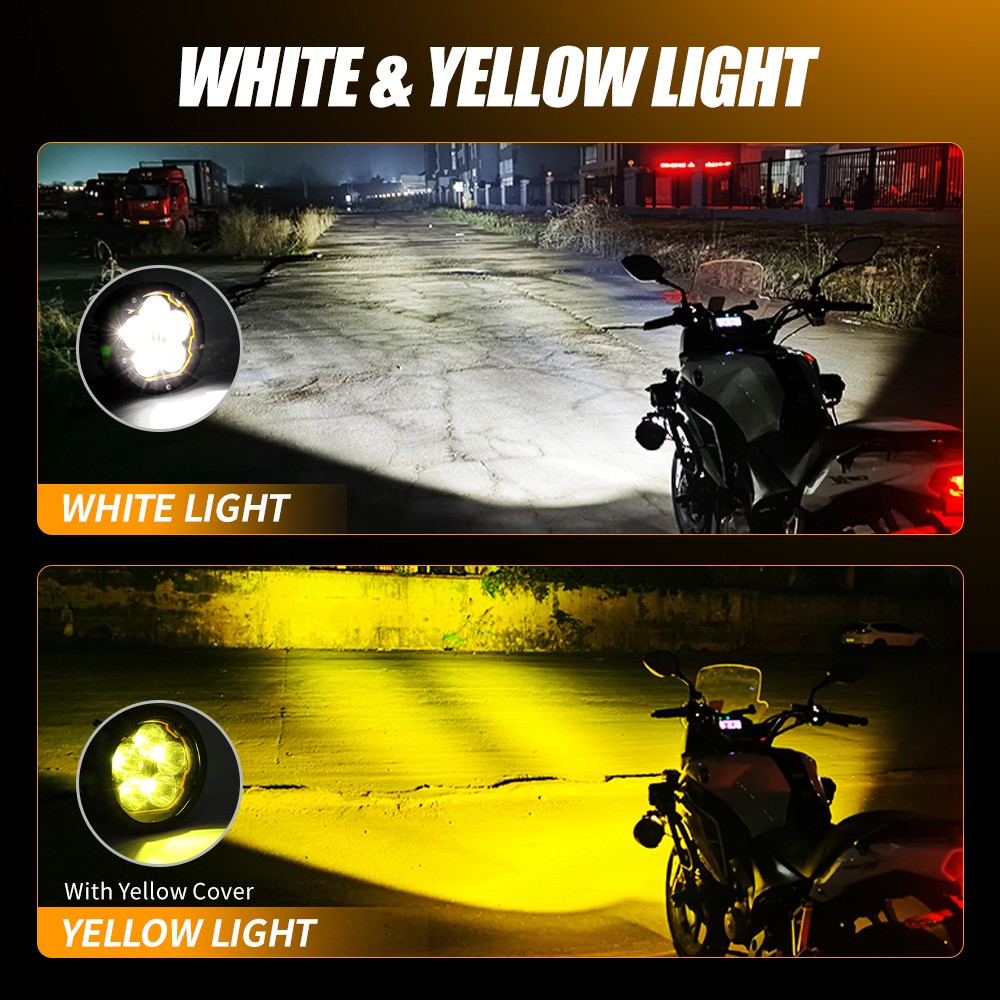 Pair LED Motorcycle ATV Headlight Yellow White Hi/Lo Spot Light Driving Fog Lamp