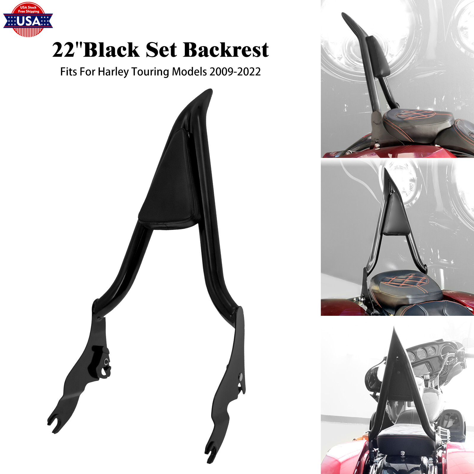 26”Detachable Rear Passenger Backrest Sissy Bar Triangle Pad Fit For Harley FLH