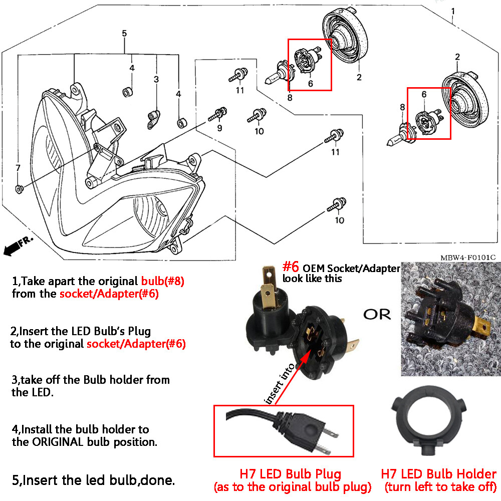 H7 LED Headlight Bulbs Cold White Fit Honda CBR600F4i 2001-2006 CBR954RR 2001-03
