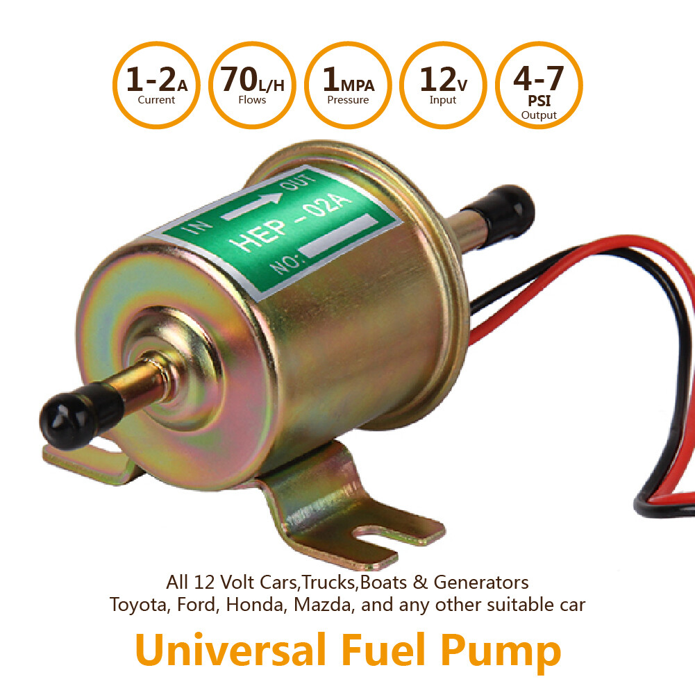 12V Universal Electric Fuel Pump Diesel Gas Inline 4-7PSI Low Pressure HEP-02A