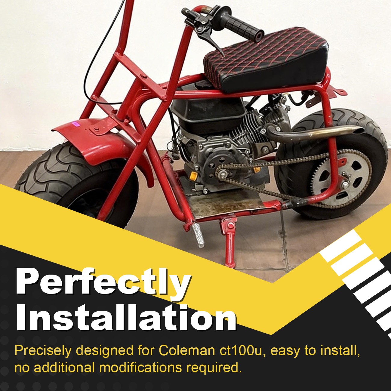 Red Diamond Stitch Retro Mini bike Seat for Coleman CT100U 98cc ct100