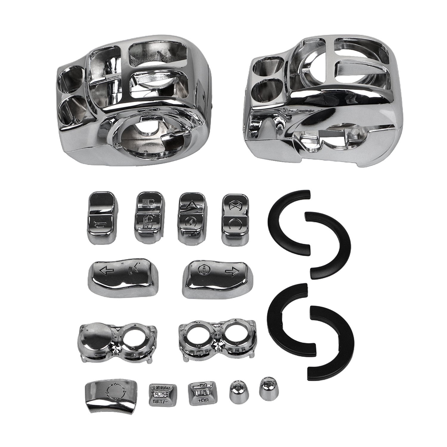 Chrome ABS Handlebar Control Switch Housing Cap Button Kit For Harley Road King