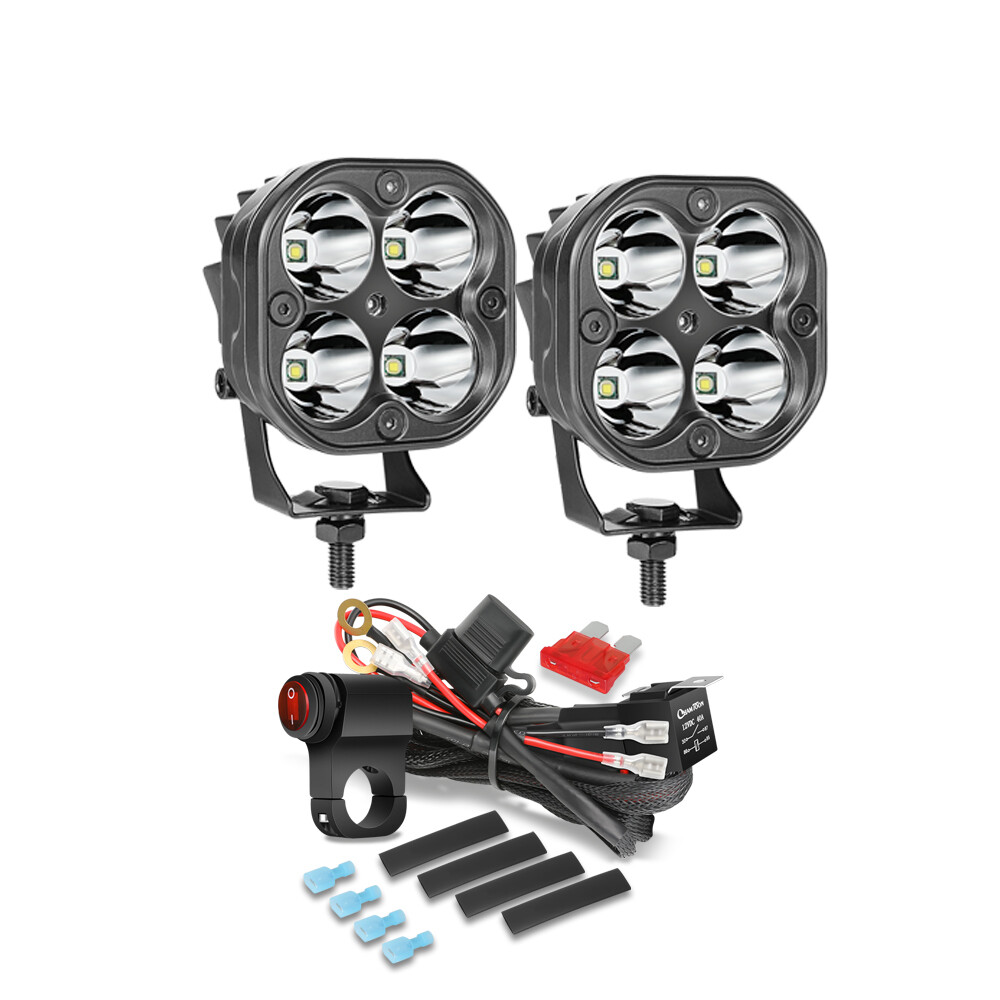 2x 80W LED Spot Light Auxiliary Headlight Driving Fog Lamp Motorcycle Wiring Kit