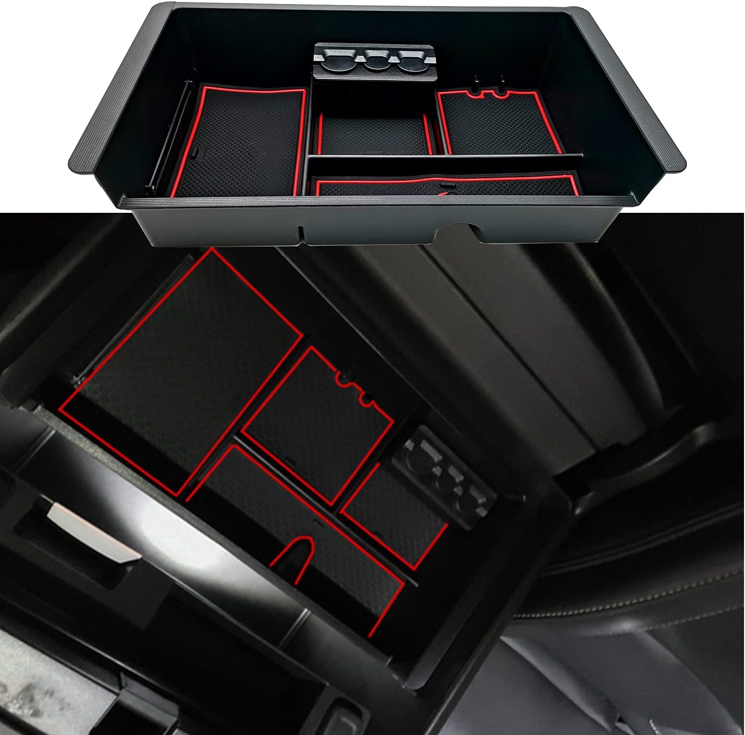 Center Console Tray Organizer 2014-2018 GMC Sierra, 2015-2020 Yukon/ChColor: Red