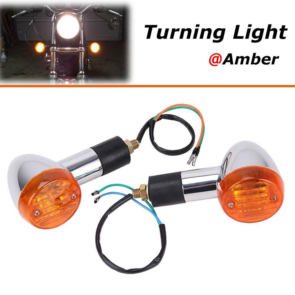 1 PAIR Chrome Amber Motorcycle Turn Signal Brake Blinker Lights For Harley USA