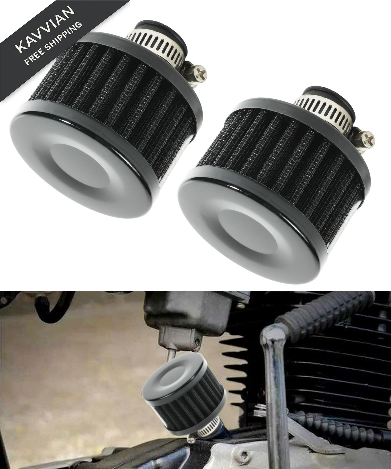 bylikeho 2Pcs Mini Air Filter Vent Crankcase Breather, Cold Intake Black