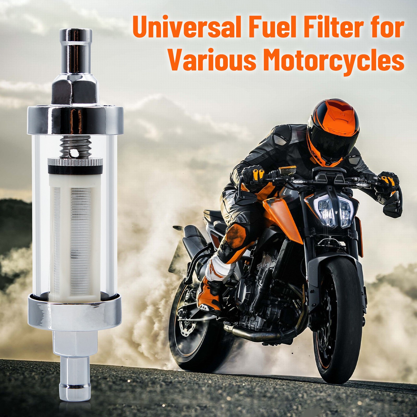 6mm 3/8 Chrome Finish Petrol In-Line Fuel Filter Simple To Install Clean