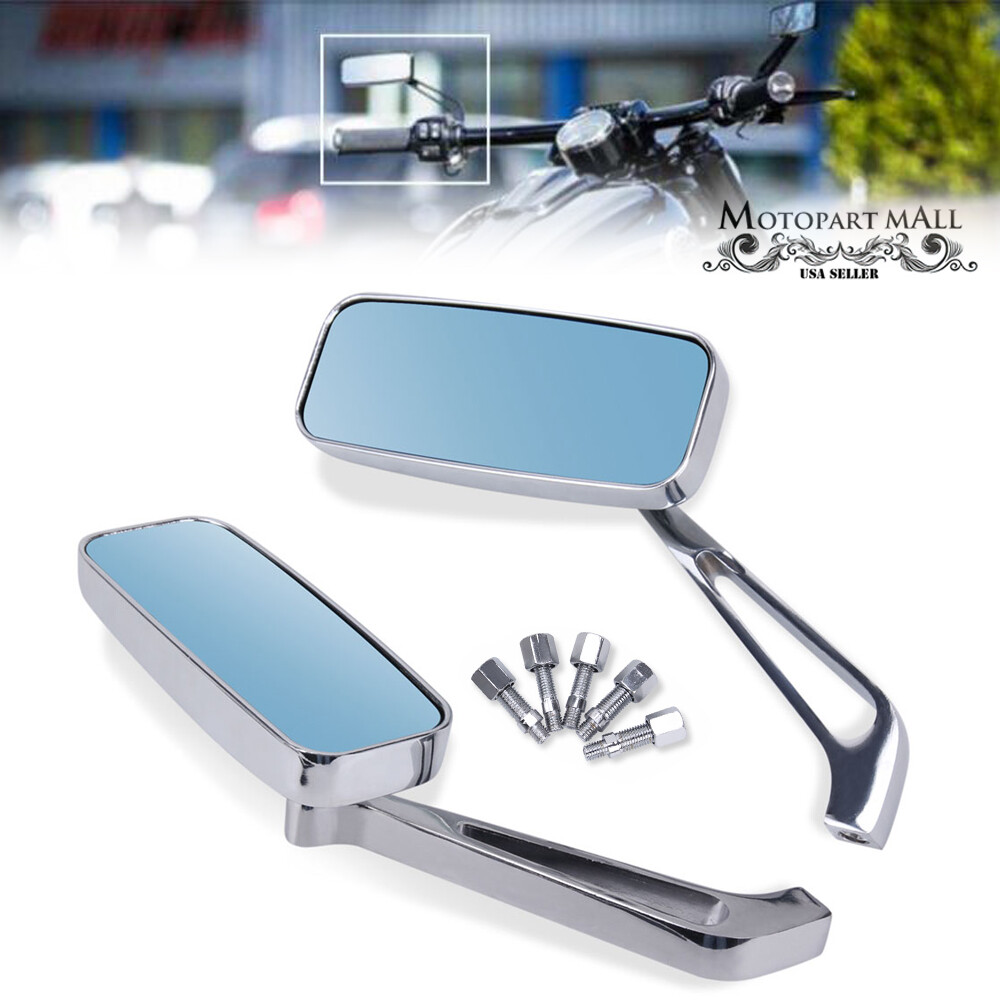 Chrome Rectangle Motorcycle Rearview Side Mirrors For Harley Honda Suzuki Yamaha