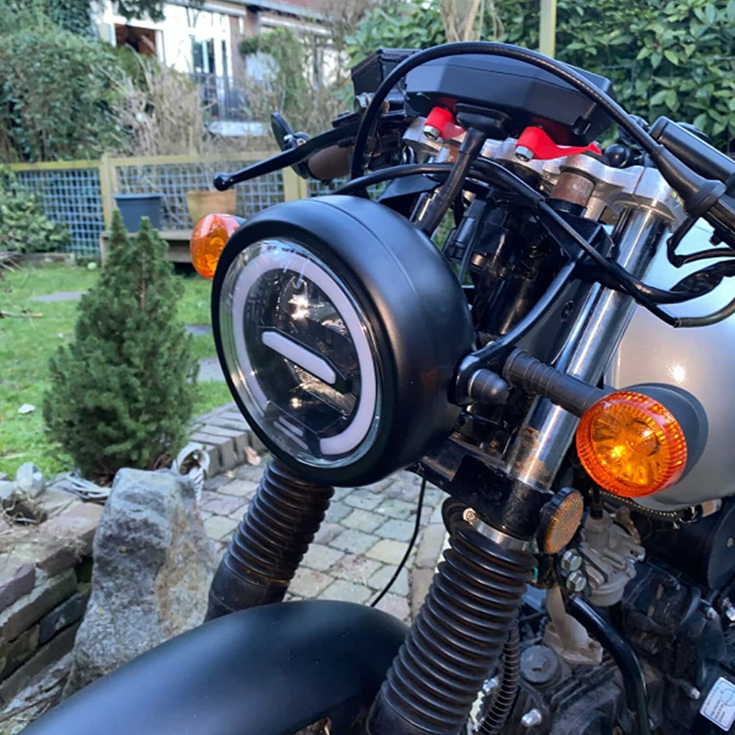LED Motorcycle Round Headlight Hi/Lo DRL Yellow Light +Clamps For Coleman B200R