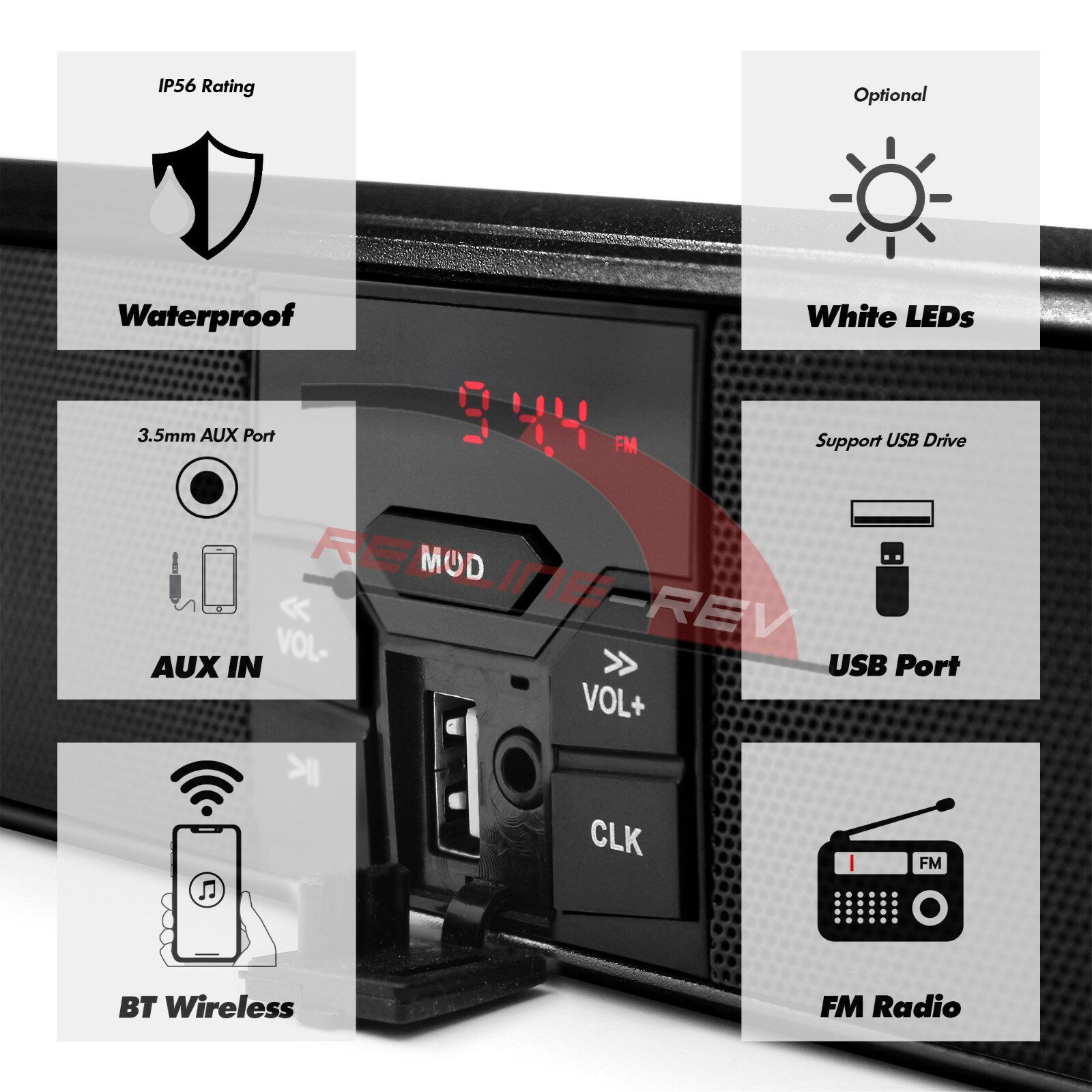 Bluetooth Motorcycle Audio Stereo Speaker System LED MP3 FM Radio USB AUX Harley