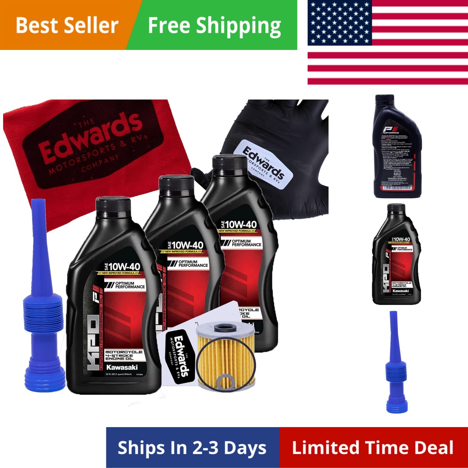 Edwards Oil Change Kit fits 1987-2023 Kawasaki Motorcycle