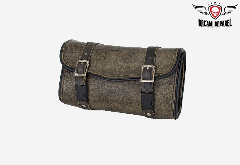 Genuine Naked Cowhide Brown Leather Motorcycle Touring Biker Tool Bag