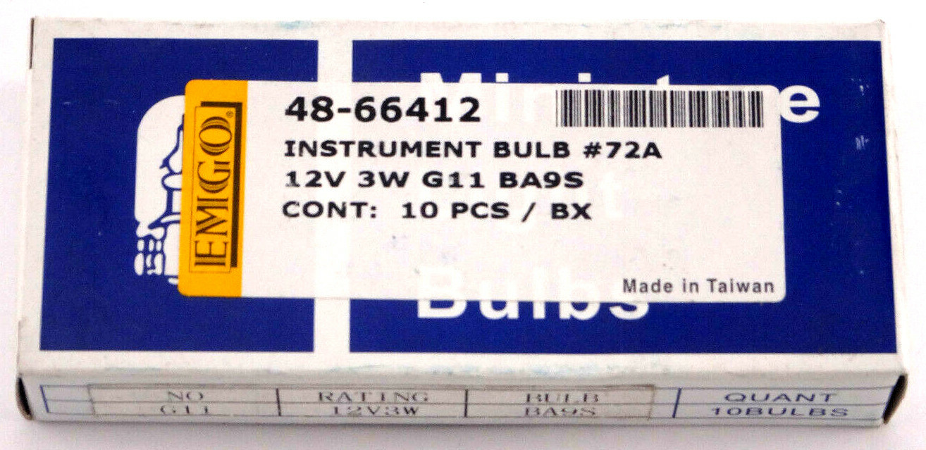 10/Box EMGO 48-66412 Instrument Light Bulb 12 Volt 3W BA9S G11 New Free Shipping