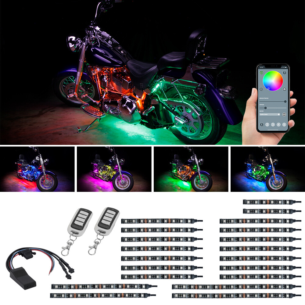LEDGlow 20pc Bluetooth Million Color LED Motorcycle Light Kit w Smartphone App