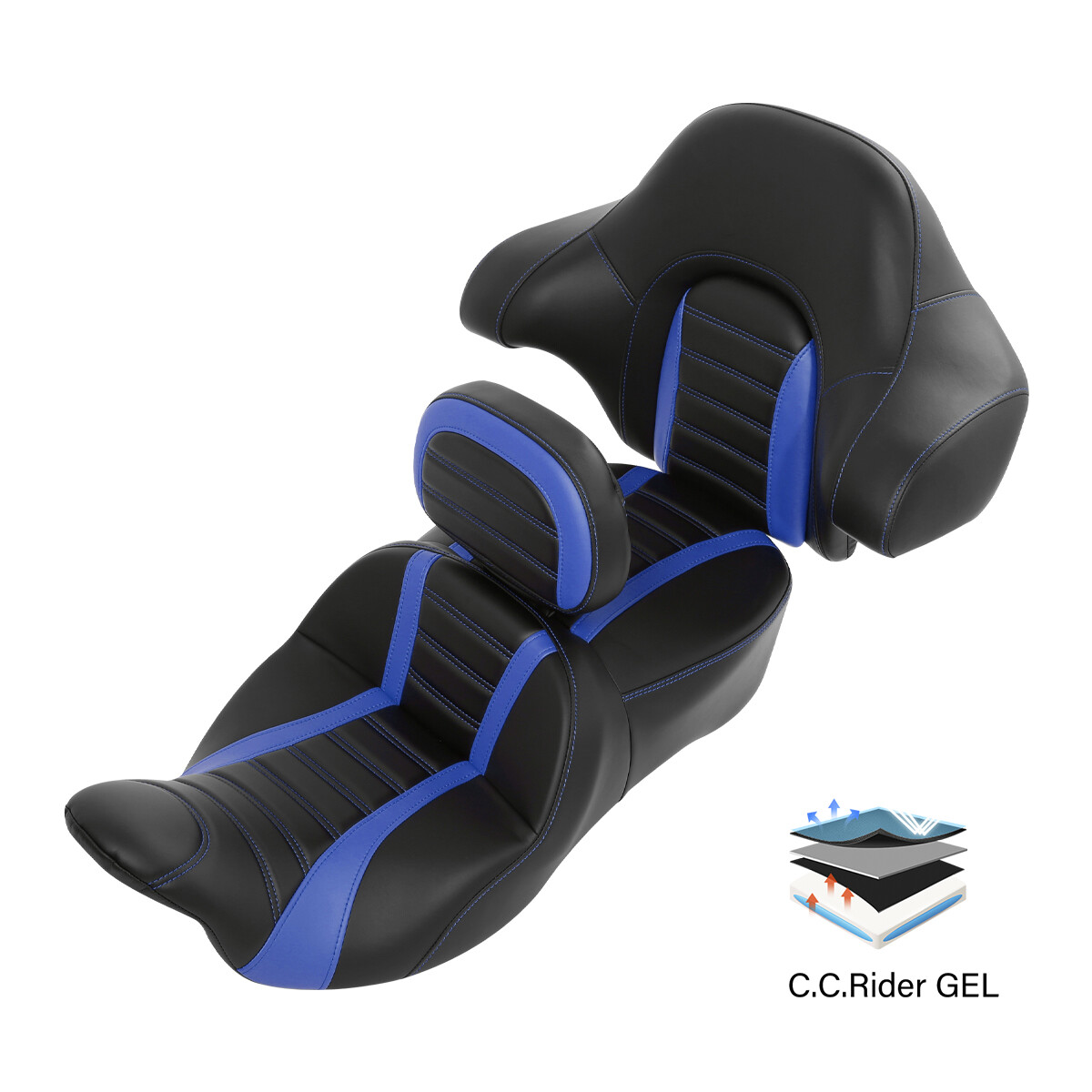 Driver & Passenger Gel Seat Backrests Pad For Harley Touring 2014-23 Black Blue