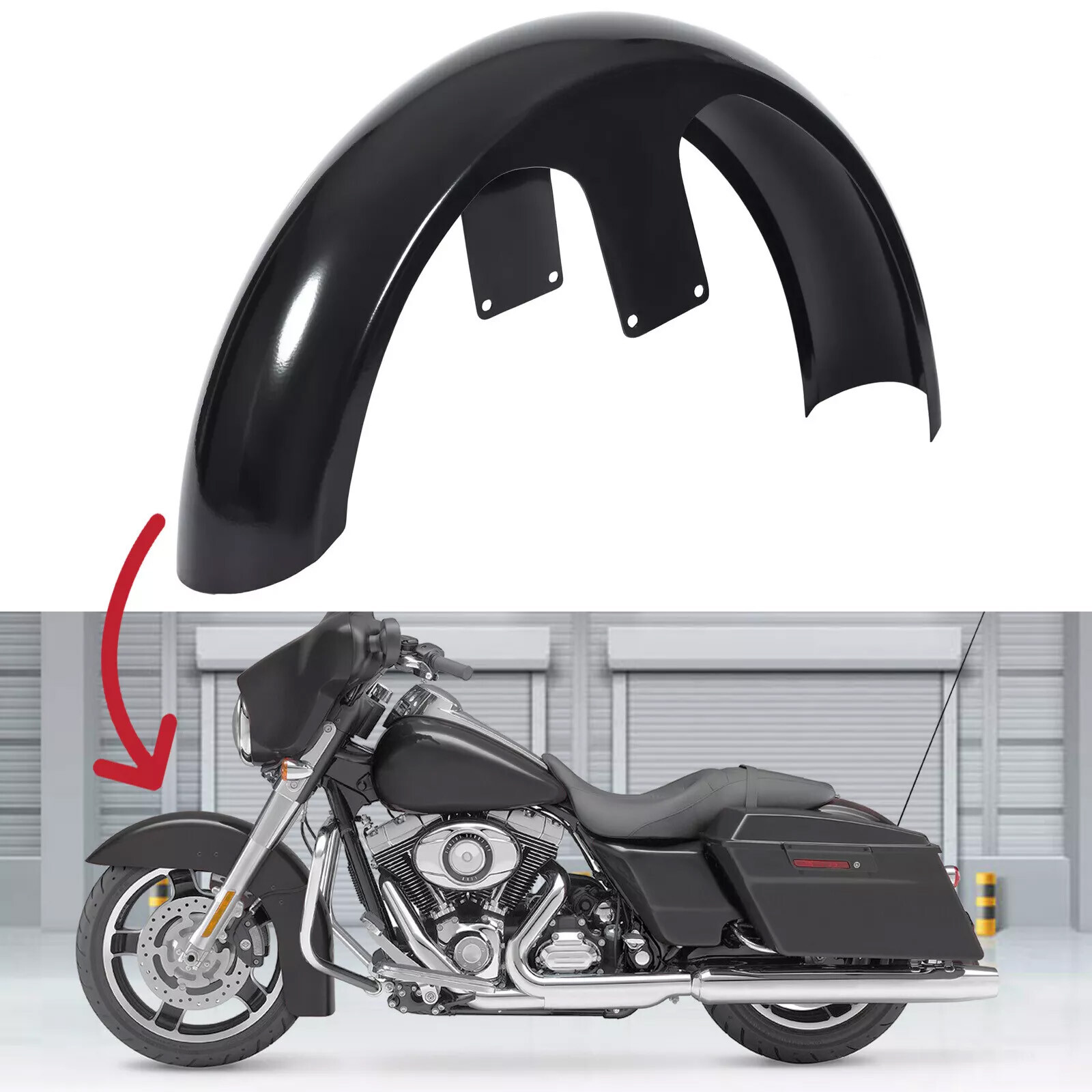 Black 26″ Wheel Wrap Front Fender For Harley Touring Electra Street Glide Bagger