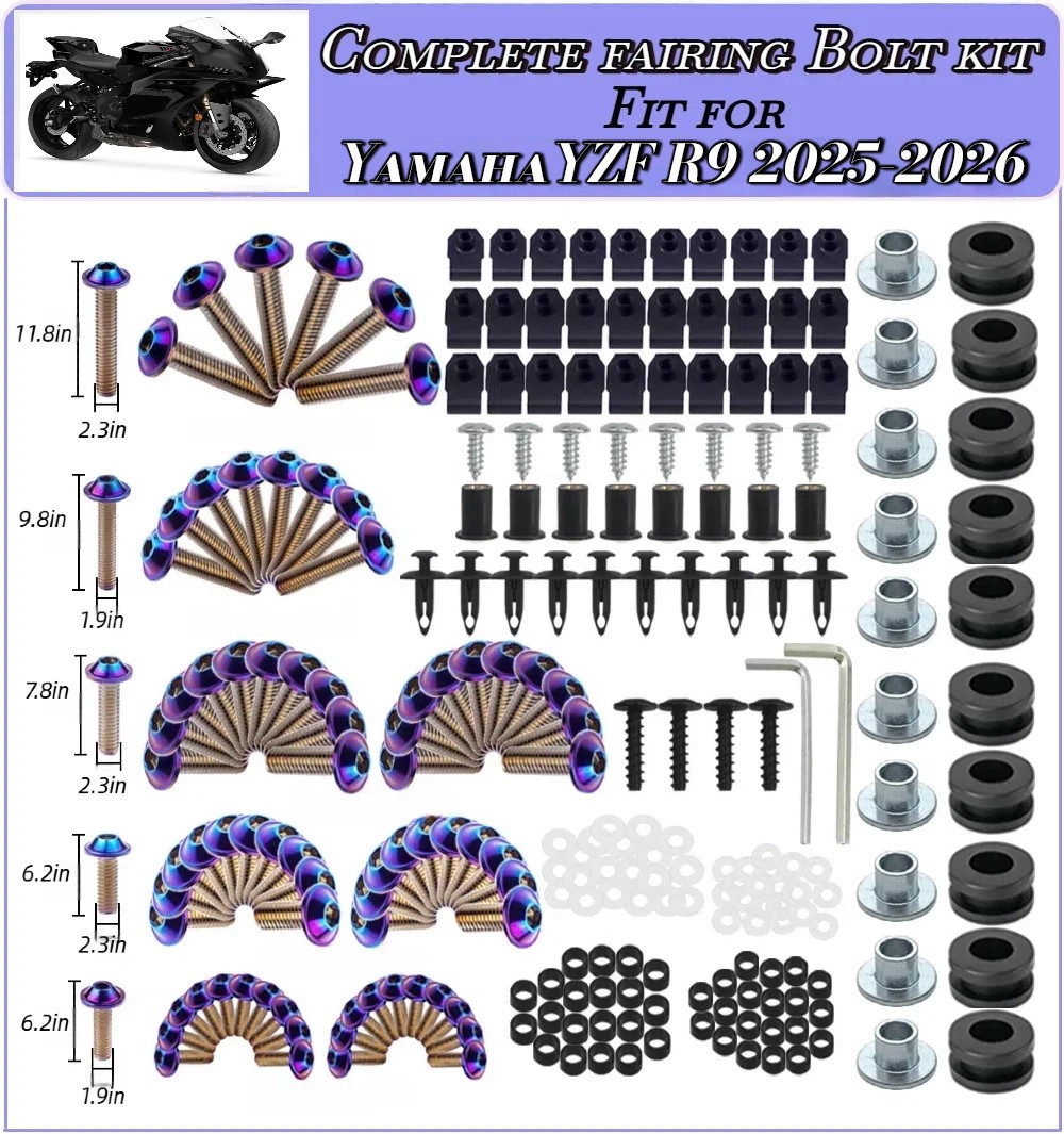 236PCS Purp-Blue Irid. Complete Fairing Bolt Screws for Yamaha 2025-2026 YZF R9