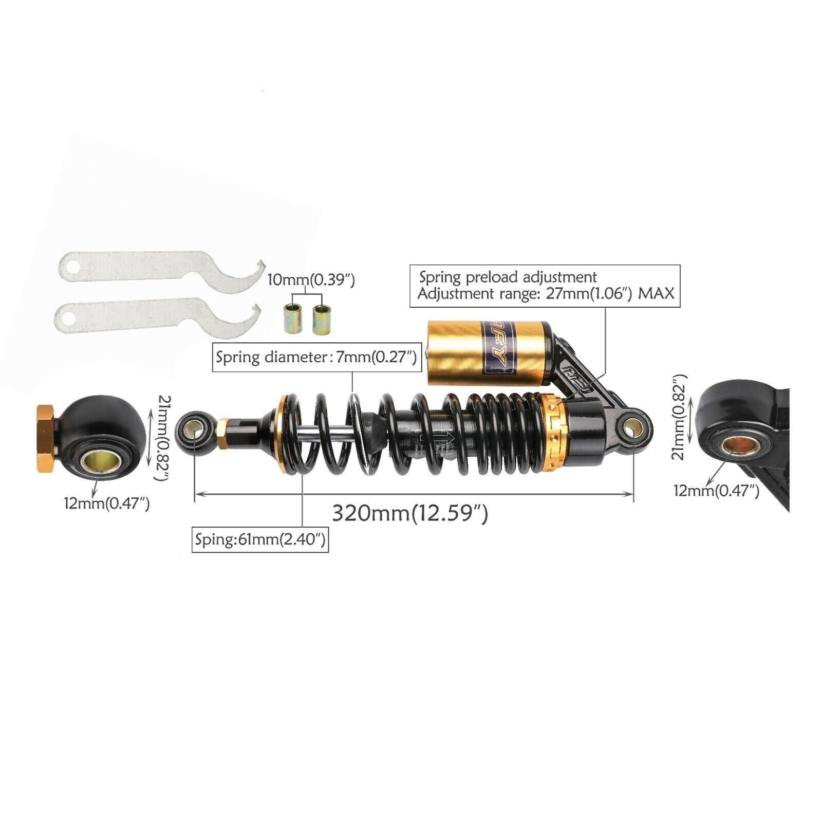 Pair RFY 320mm Motorcycle Rear Air Shock Absorber ATV Quad Buggy Bike Go Kart