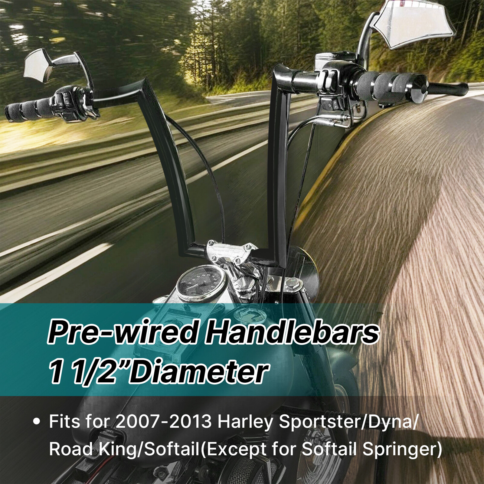 For Harley 16″ Pre-wired Ape Hanger Handlebar for Dyna Super Wide Glide XL 07-13
