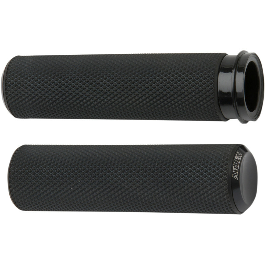 Arlen Ness Fusion Black Knurled Hand Grips Harley Dual Cable Throttle 76-Up