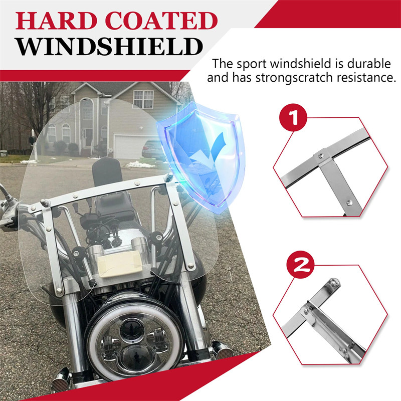 Fits Harley Honda Suzuki Yamaha Motorcycle 7/8” 1” 1-1/4″ Handlebar Windshield