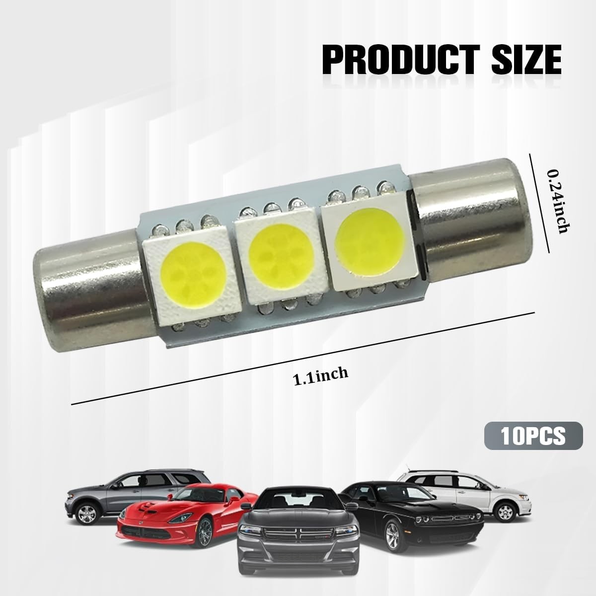 T6 Vanity Mirror Sun Visor LED Light – 10PCS, 12V 5050-3SMD 180° Flat Head Dual