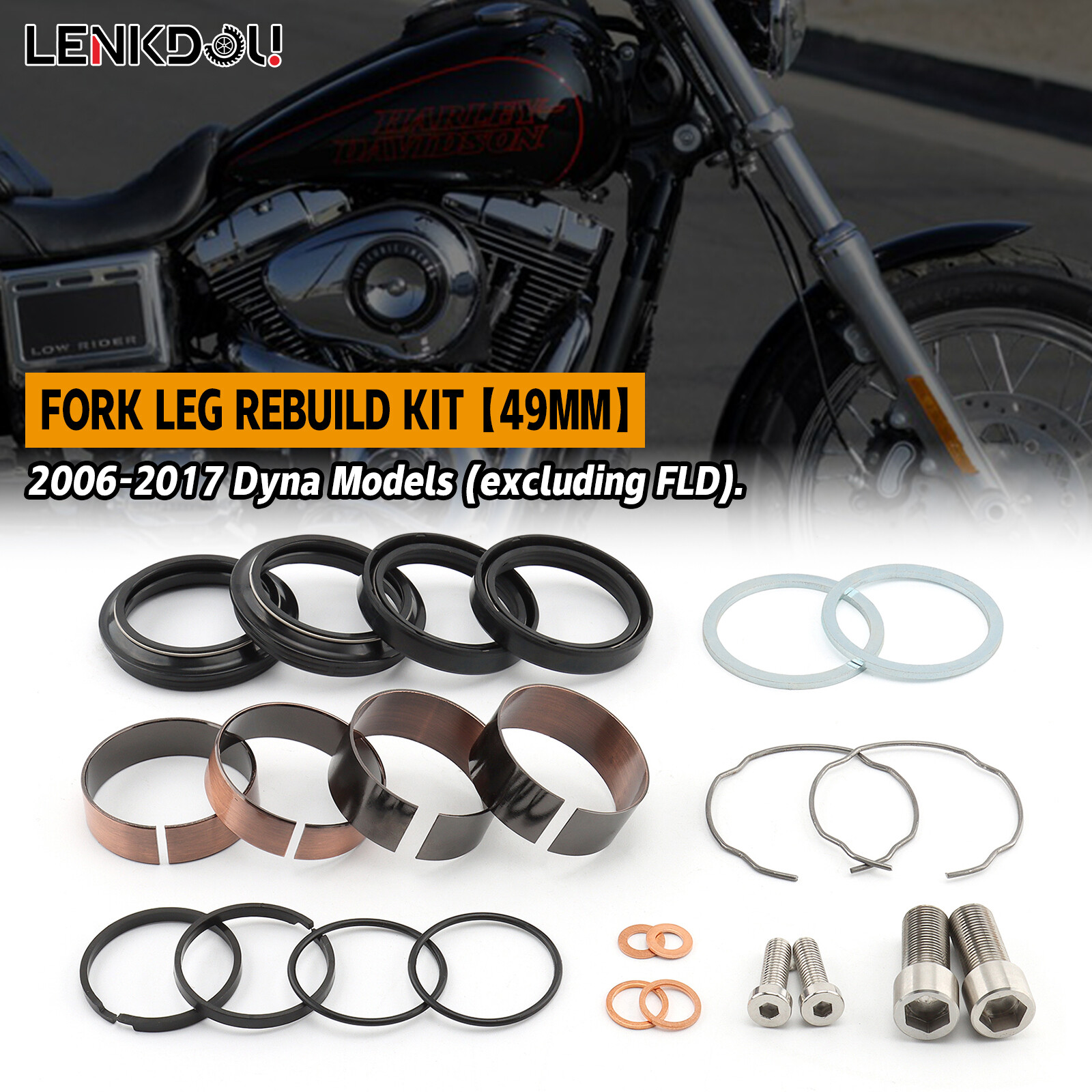 Front End Fork Leg Rebuild Seals Boots Kit 49mm for Harley Dyna Street Bob 06-17