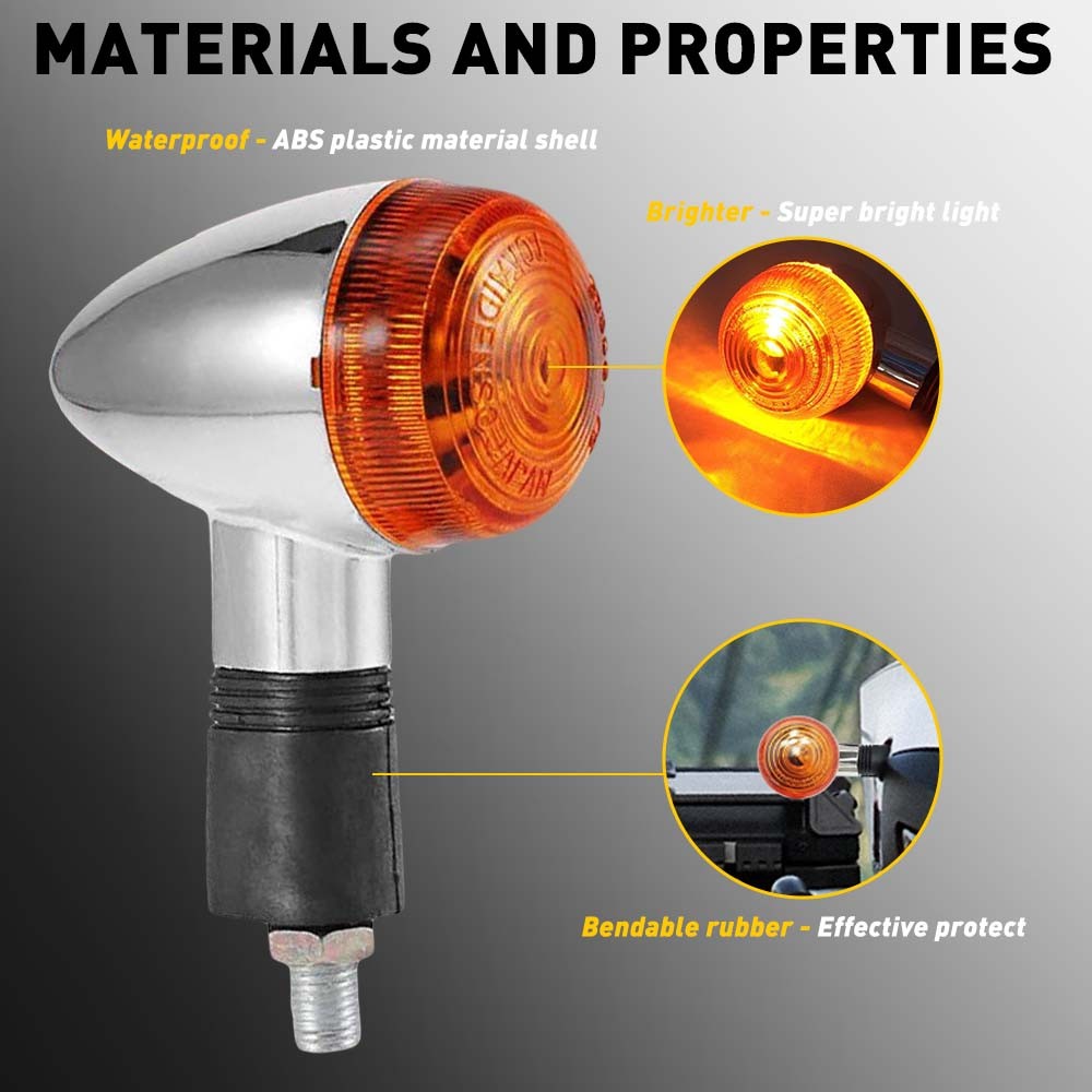 1 Pair Motorcycle Turn Signals Blinker Light Chrome Amber For Kawasaki Honda