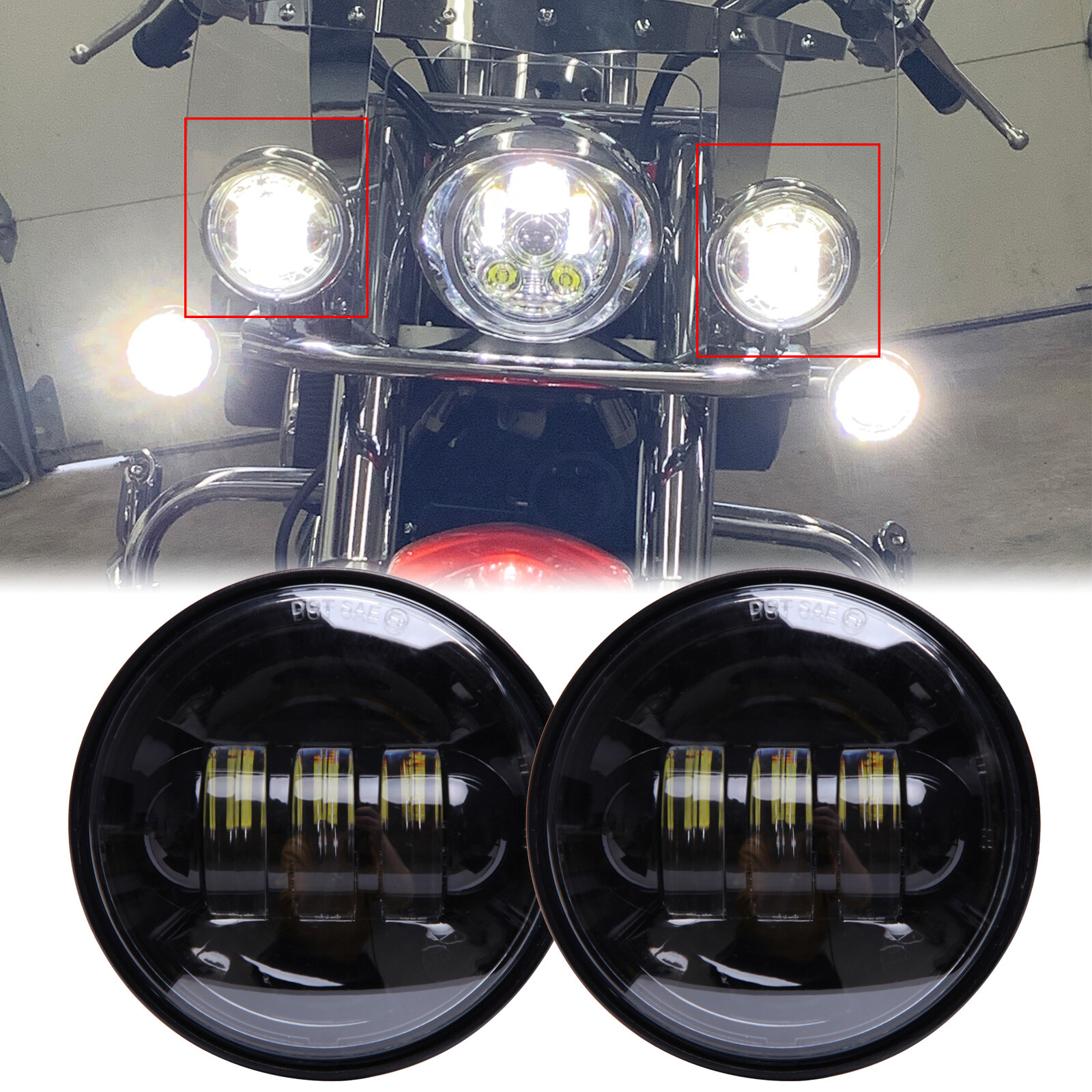 Pair 4.5inch LED Passing Lights Black Fog Spot lamp for Honda VTX1300 VTX1800