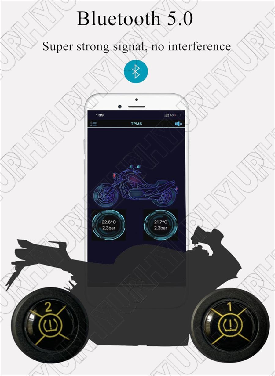 TPMS Bluetooth 5.0 Tire Pressure Monitor System 2 External Sensor for Motorcycle