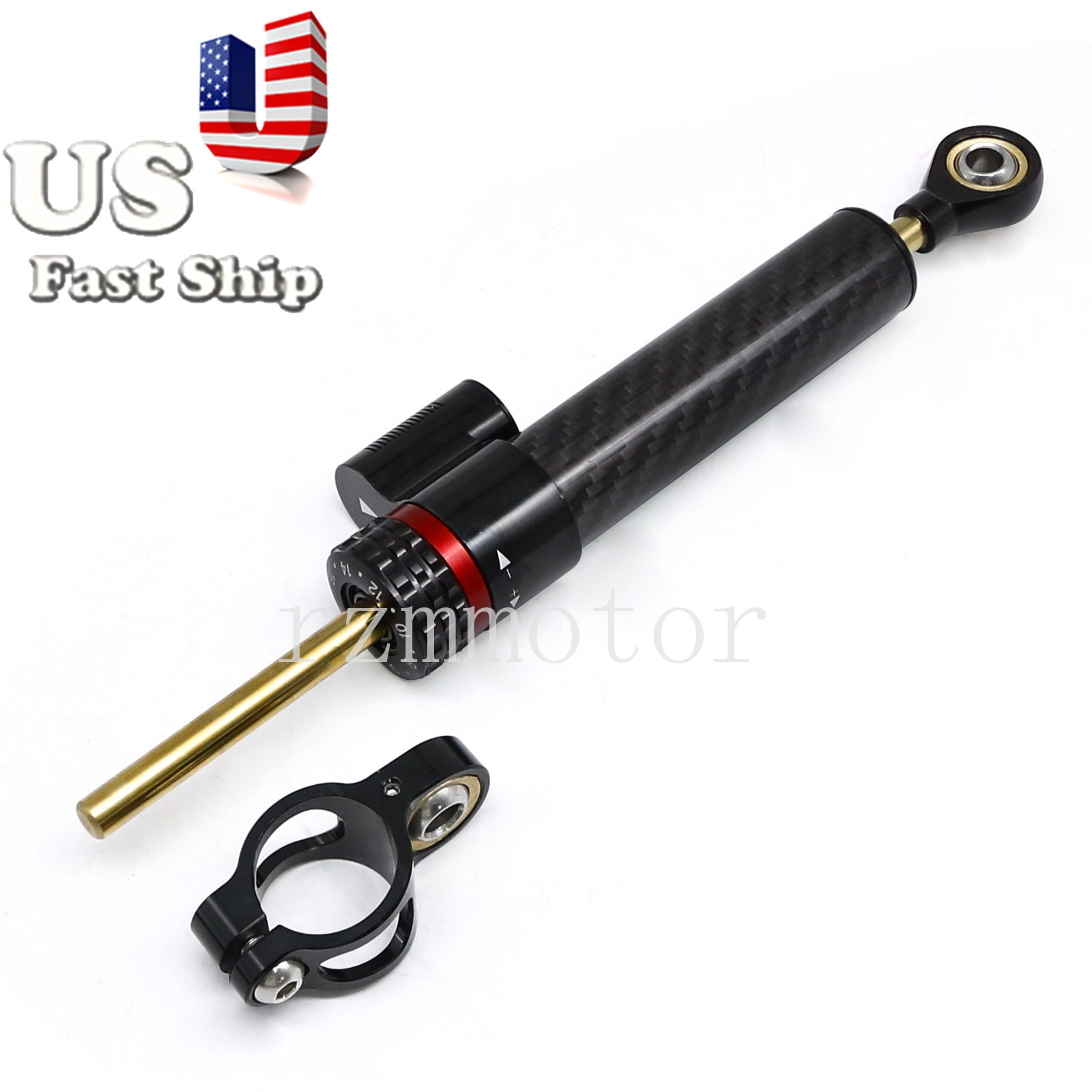 1PCS Motorcycle Carbon Black Steering Damper Stabilizer Linear Control Universal