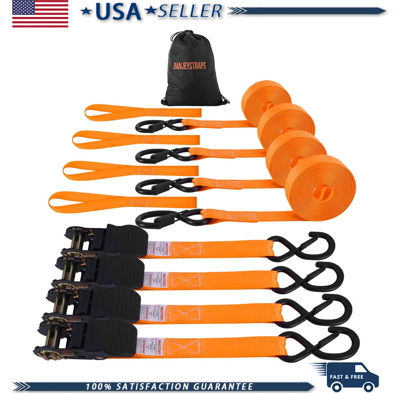 1×12′ Heavy Duty Ratchet Straps (4-Pack) 4 Soft Tie Downs Bag, 1, 750lb Break St