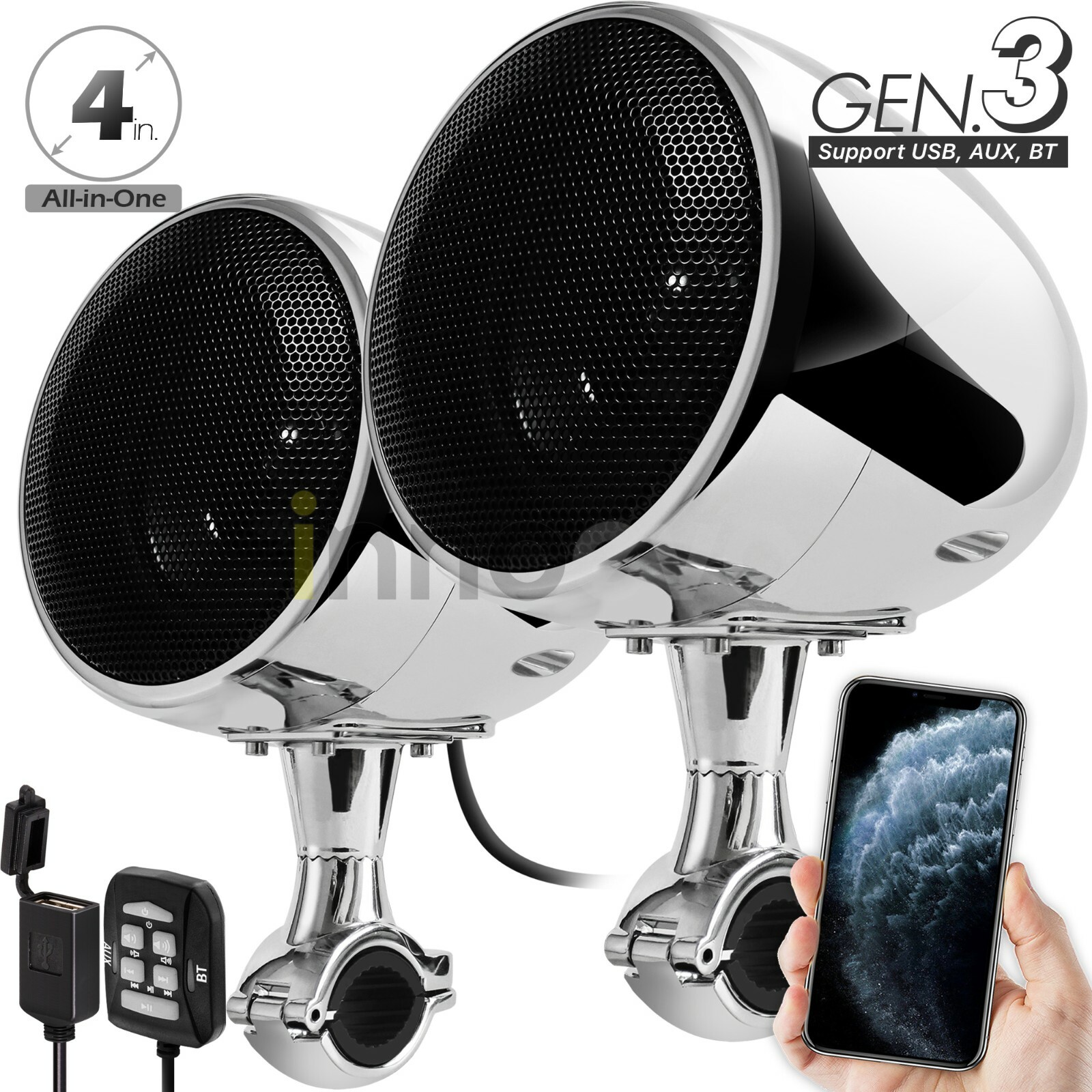 300W Bluetooth Waterproof Motorcycle Stereo Speaker Audio Amp MP3 System Harley