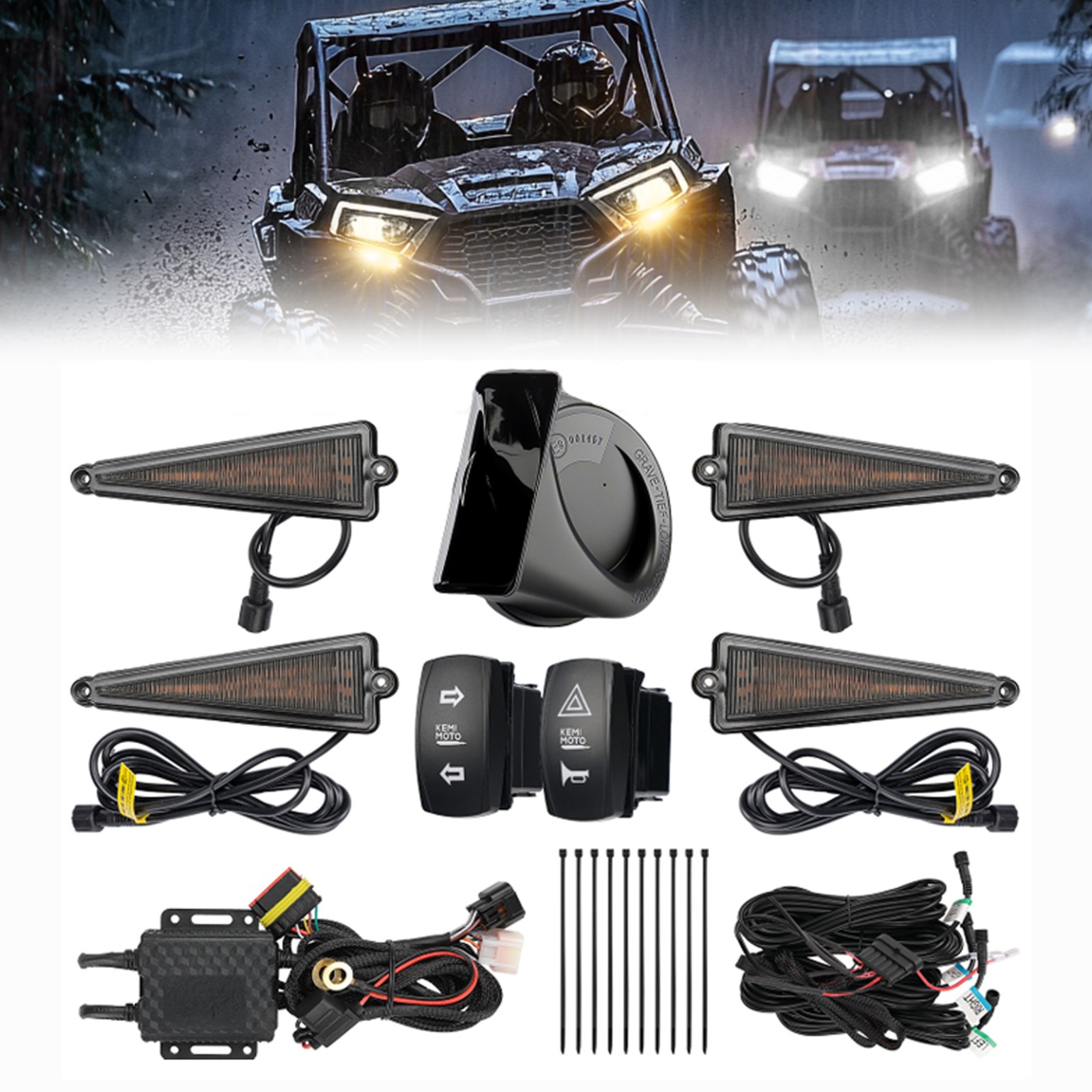 UTV ATV Turn Signal Set Street Legal Blinker Kit w/110D Horn for X3 Defender RZR