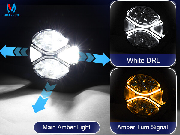MICTUNING 2x 4″ 160W LED Light Pods White DRL Amber Turn Signal Driving Fog Lamp