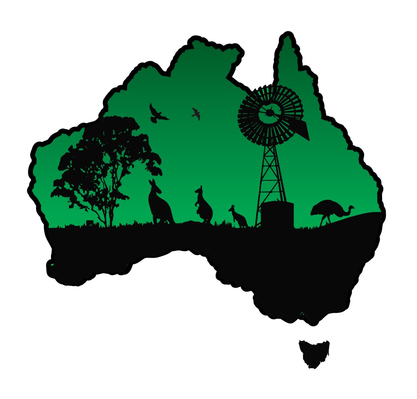 Australian Map Vehicle sticker decal emu windmill kangaroo Green Rv Motorhome,