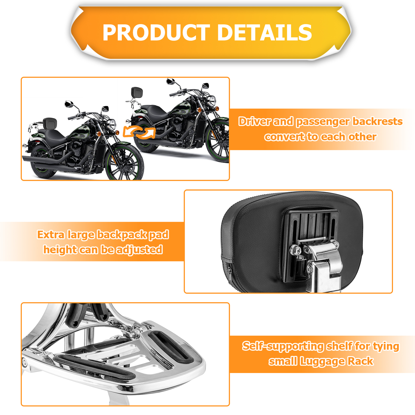 Multi-Purpose Backrest Sissy Bar For Kawasaki Vulcan 900 2000 Classic 2006-2024
