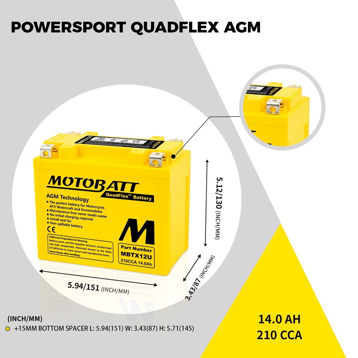 MotoBatt AGM Battery 2004-09 fits Harley Davidson XL XLH Sportster 1200