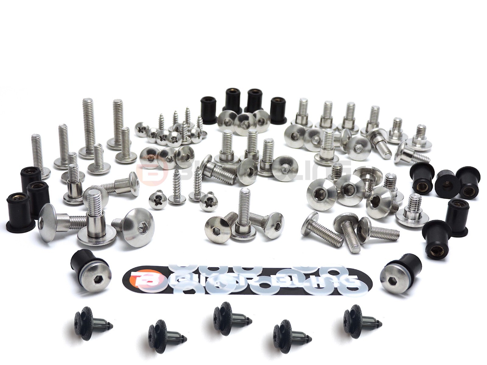 Yamaha YZF R6 1999-2002 stainless steel fairing bolts with rubber nuts & clips