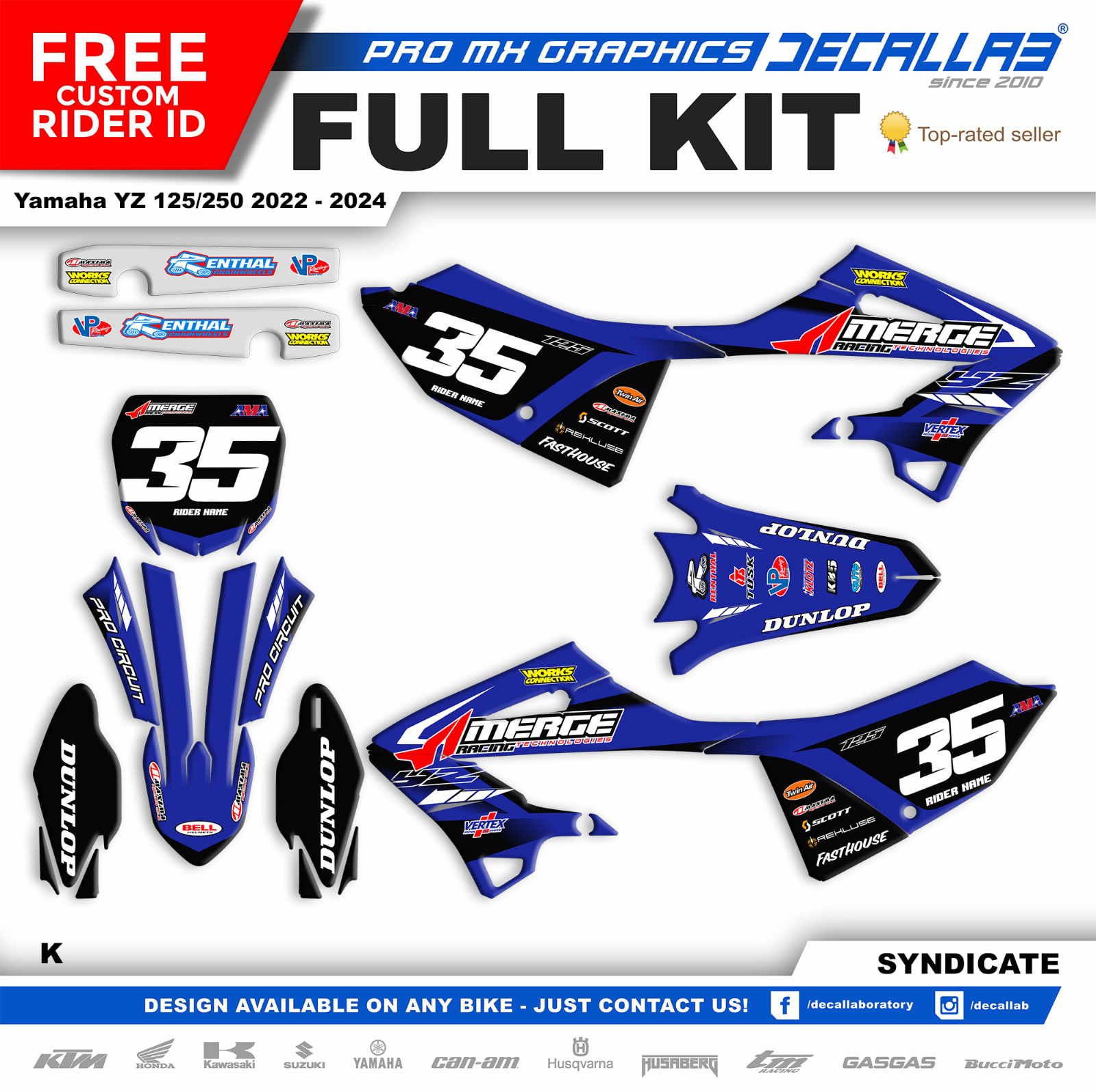 YAMAHA YZ 125 250 2022 2024 Graphic Kit Stickers WHITE / HOLOGRAPHIC / CHROME