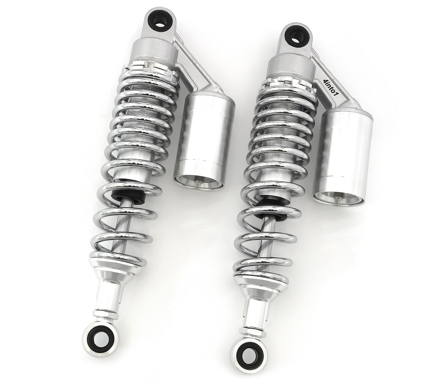 Silver & Chrome Remote Reservoir Motorcycle Shocks – Eye To Eye – 310mm – 320mm