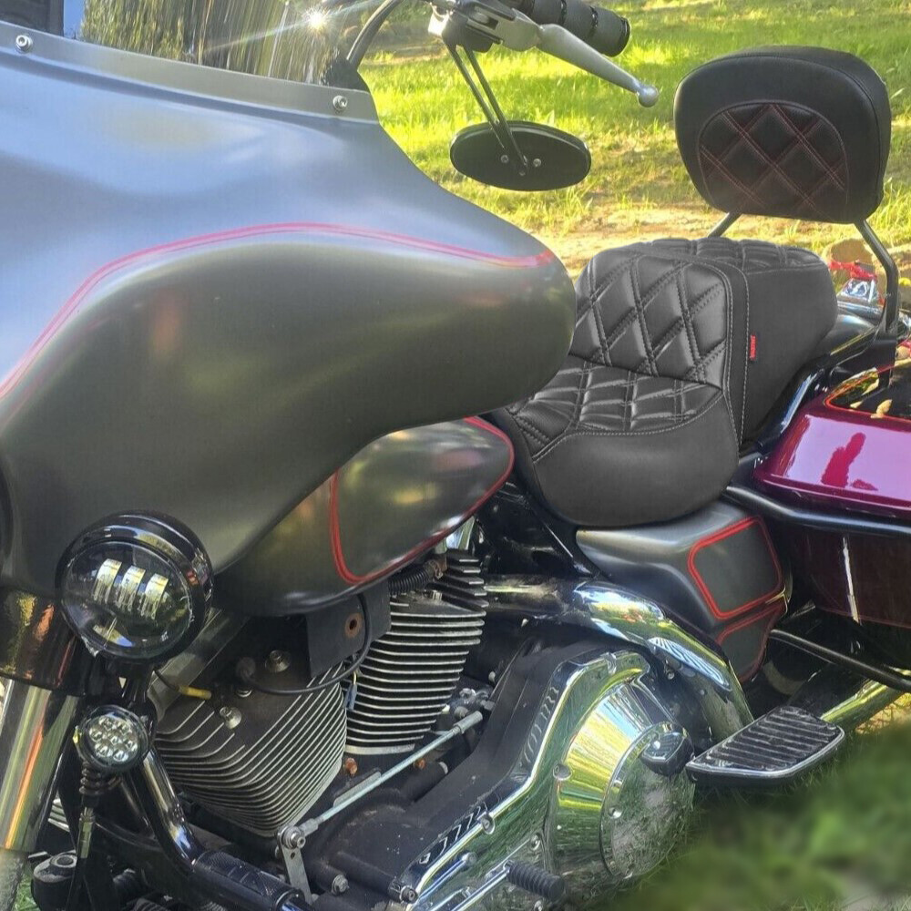 Rider Passenger Seat Black Stitch For Harley Electra Glide Classic FLHTC 1997-07