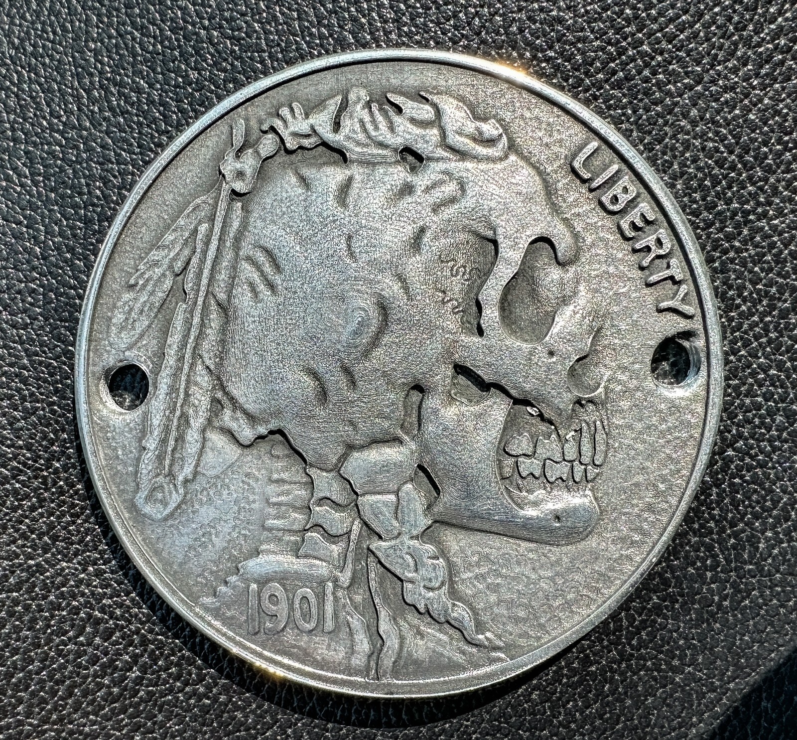 Engraved Aluminum Hobo Buffalo Nickel Coin Indian Scout Motorcycle Stator Cover