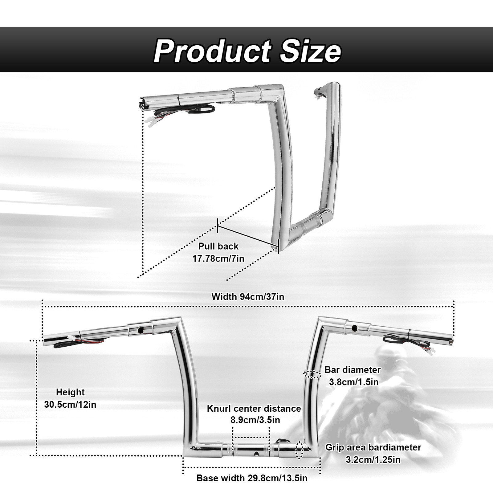 12″ Rise Clamp Black Pre-wired Ape Hanger Handlebar 1.25″ For Harley Road Glide