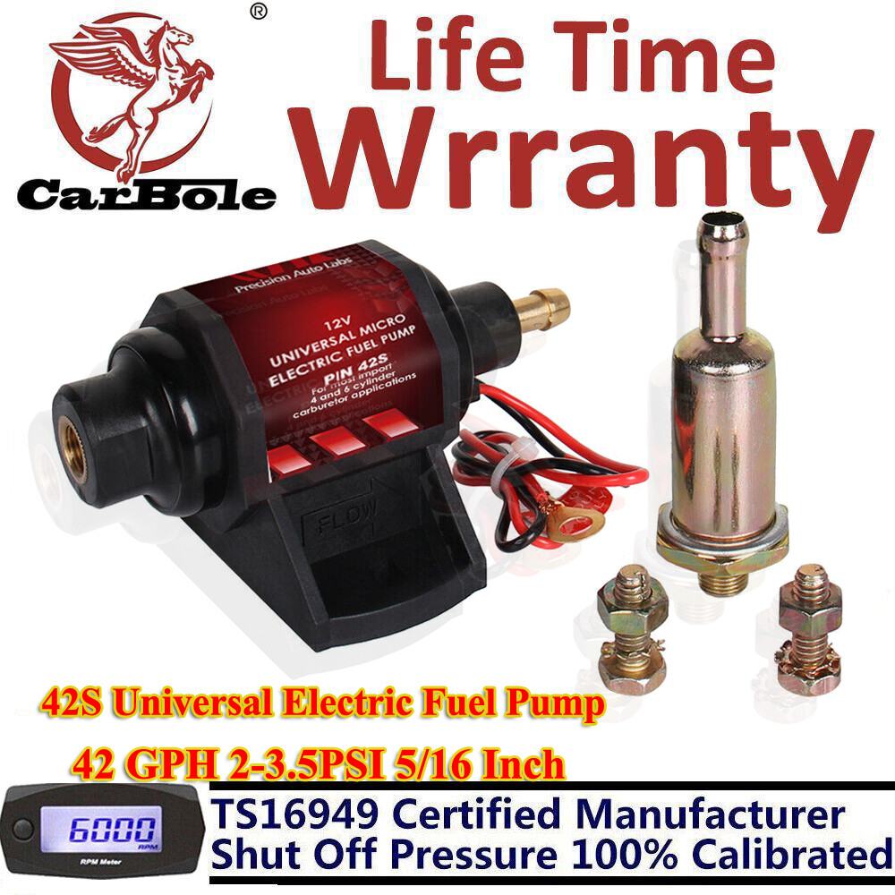 12 Volt Universal 42S Electric Fuel Pump 2-3.5 PSI – 28 GPH – Gasoline Only USA